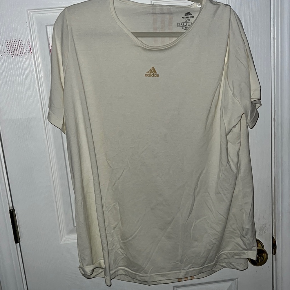 Off white cream tee with tan stripes